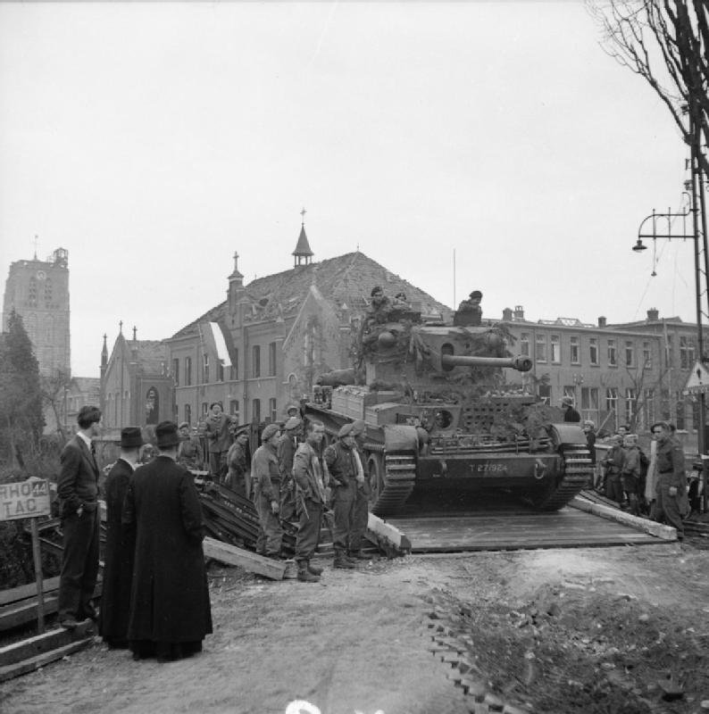 A30 Challenger crossing a Bailey bridge near Esch, Netherlands, 27 October 1944. location/date from Commons/IWM metadata; tactical unit not identified in caption.