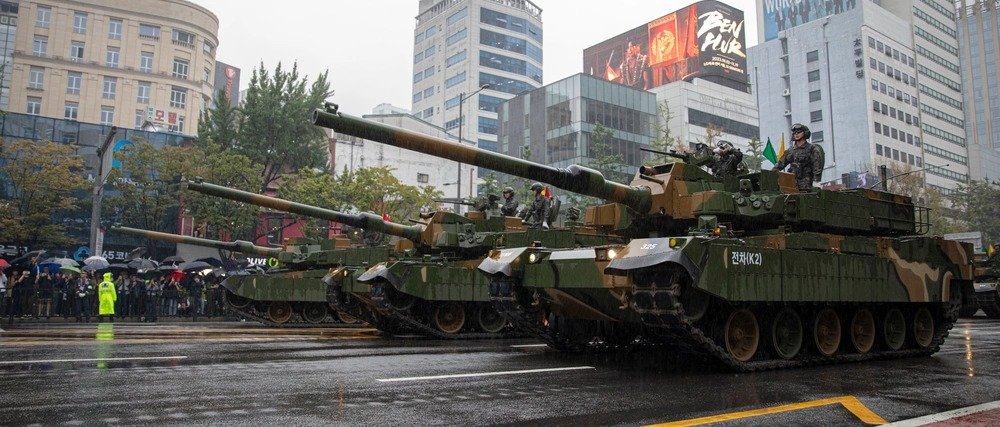K2 Black Panthers displayed during the 75th Republic of Korea Armed Forces parade in Seoul, Republic of Korea, 26 September 2023.