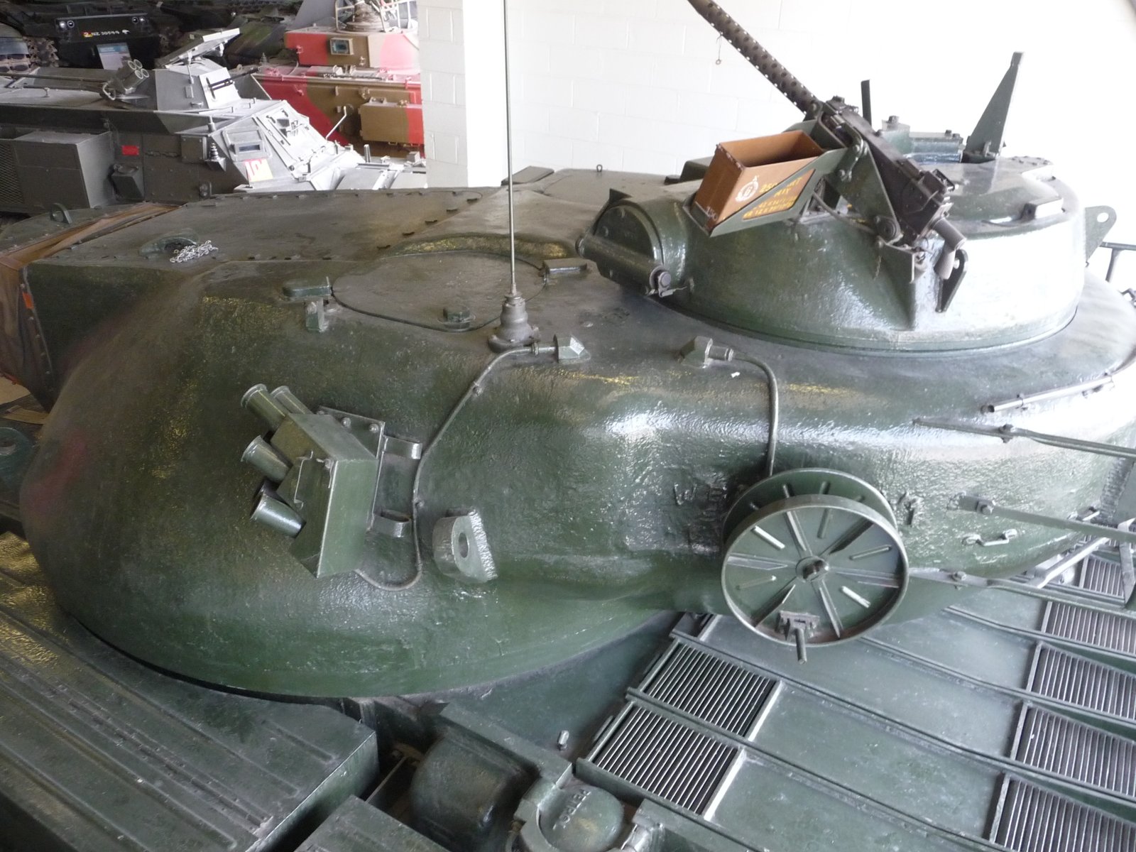 FV214 Tank Heavy Gun, Conqueror Mark 1 turret/cupola view at Bovington. Vehicle identification: Conqueror Mark 1 turret, Shows turret/cupola details. 18 April 2010. Bovington Tank Museum. museum/restored vehicle detail photo, not an operational service photograph. Image appendix confidence note. The operational BAOR image is the strongest service-context photograph embedded here. The public-domain FV214 image is Shows general appearance but has original-source uncertainty in its Commons summary.