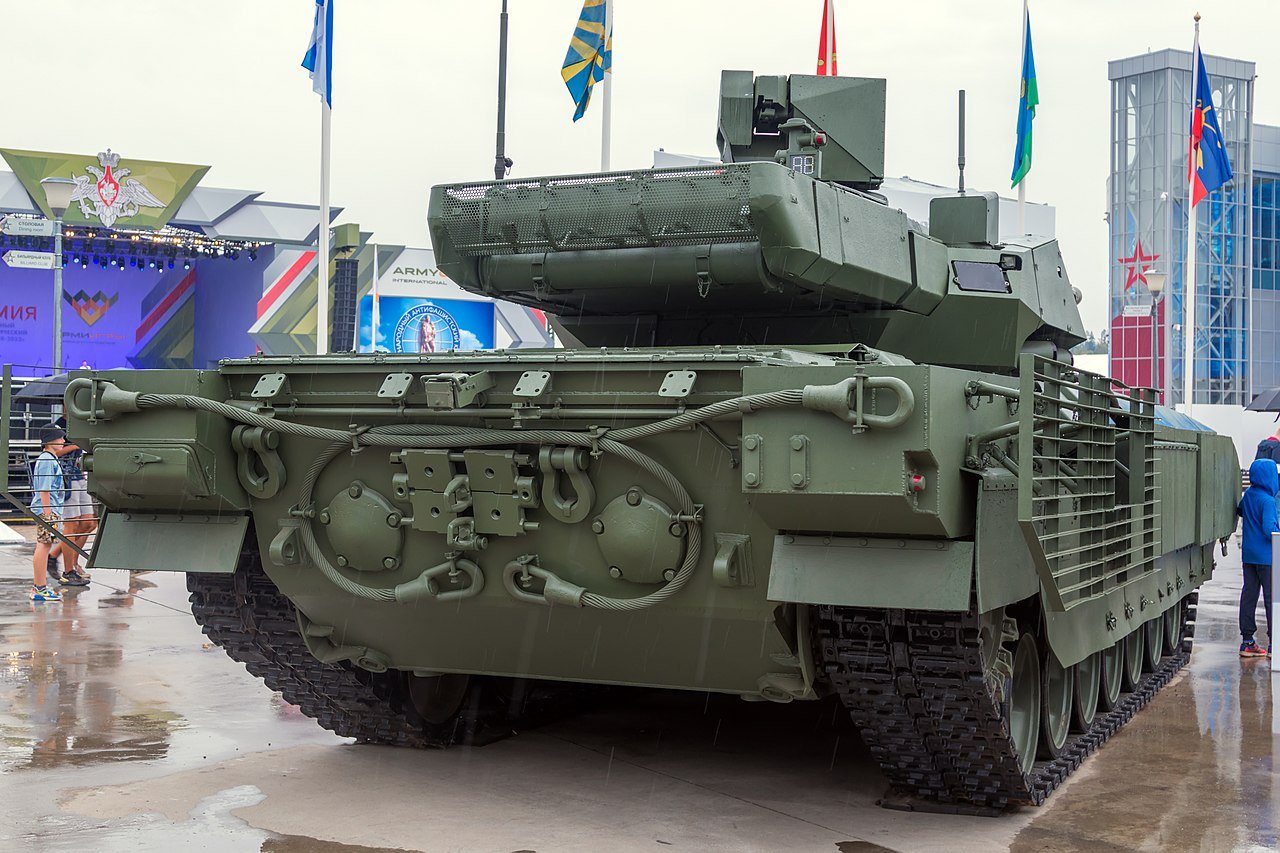 Rear/turret view of a T-14 MBT displayed at the Army-2022 exhibition, Patriot Park/Kubinka area, Russia, August 20, 2022. Vehicle/variant identification: T-14 display vehicle; exact production status not stated in image metadata. Source/.