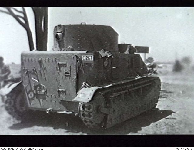 Rear view of a Vickers medium during training at Puckapunyal, circa October 1941, as described in the profile.