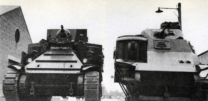 M2A1 Medium Tank and M3 Medium mock-up, autumn 1940. Vehicle / variant identification: M2A1 Medium Tank beside M3 Medium mock-up. not specified on Commons page. valuable image for showing M2-to-M3 industrial transition.