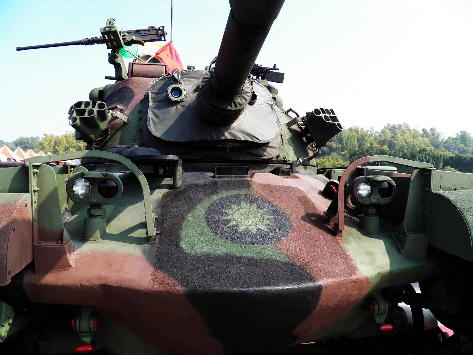 front glacis and turret-front close view, including hull emblem and turret fittings, 11 February 2012.