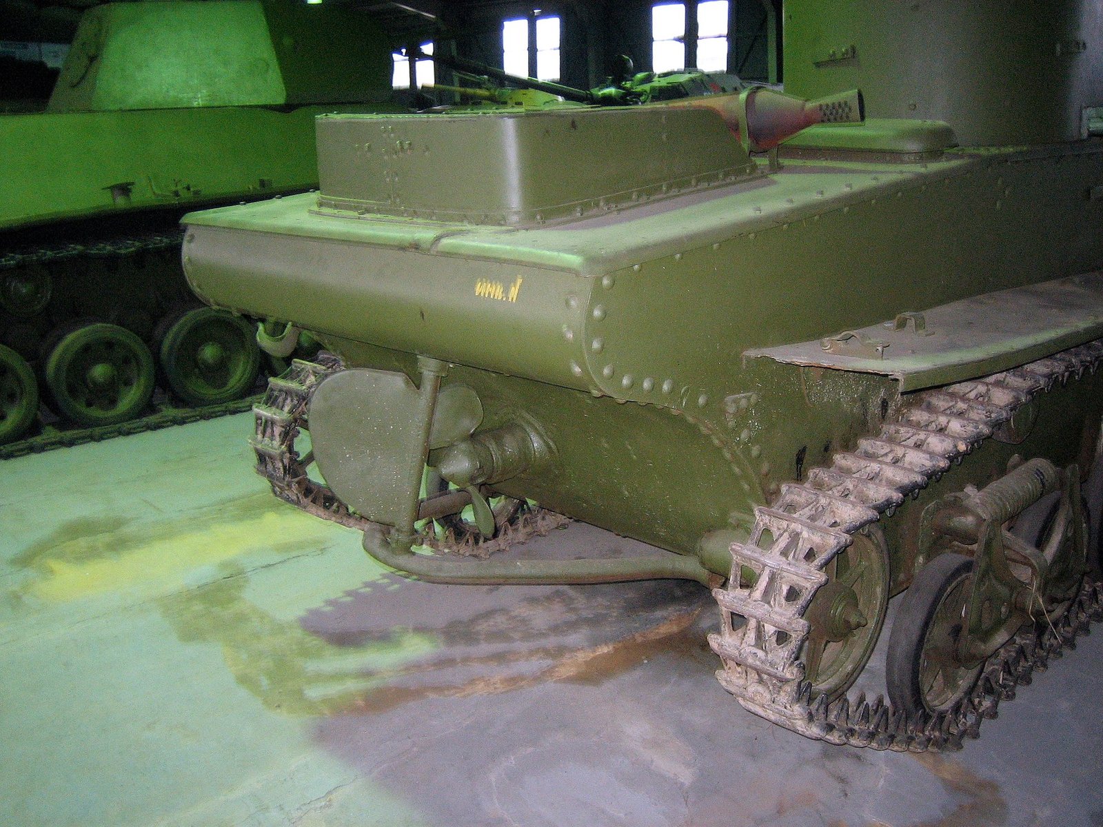 Rear of a T-37A museum exhibit, showing the stern and water-propulsion equipment.