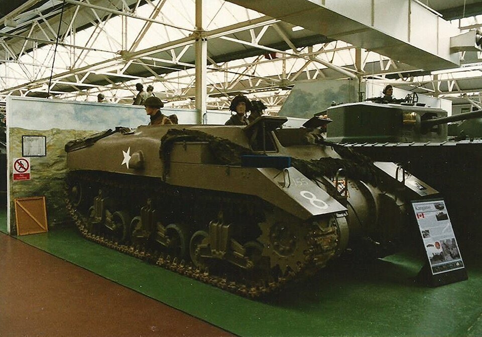Canadian Armoured Personnel Carrier Ram Kangaroo at the Bovington Tank Museum, Dorset, March 1998.
