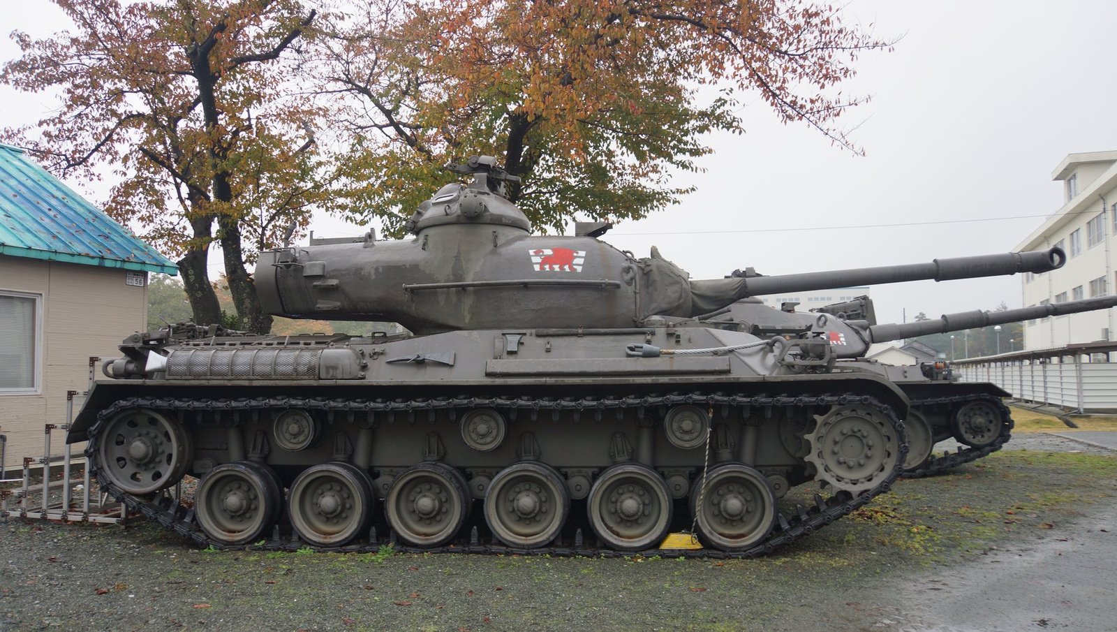 Right-side view of a preserved JGSDF Type 61 at Camp Imazu, photographed 9 November 2014.