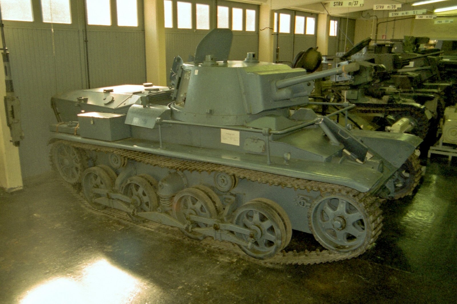 Strv m/31 displayed at Pansarmuseet Axvall on 17 August 2003; shown in modern museum condition.
