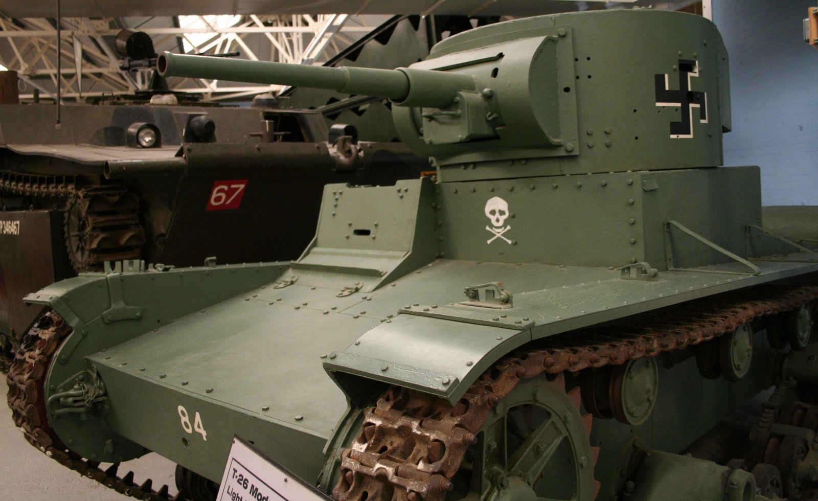 Ex-Finnish T-26 Model 1933 displayed at The Tank Museum, Bovington, on 17 September 2008; museum markings and condition are retained as display context.