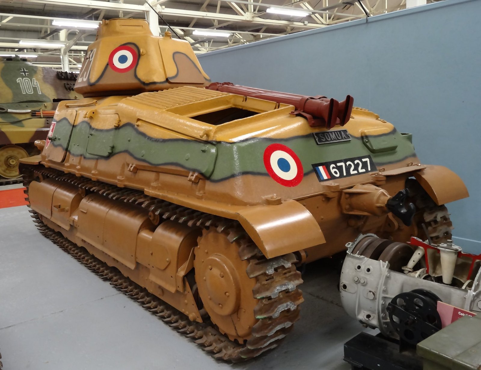 Rear exterior view of the restored SOMUA S35 at The Tank Museum, Bovington, photographed by Jonathan Cardy in 2016.