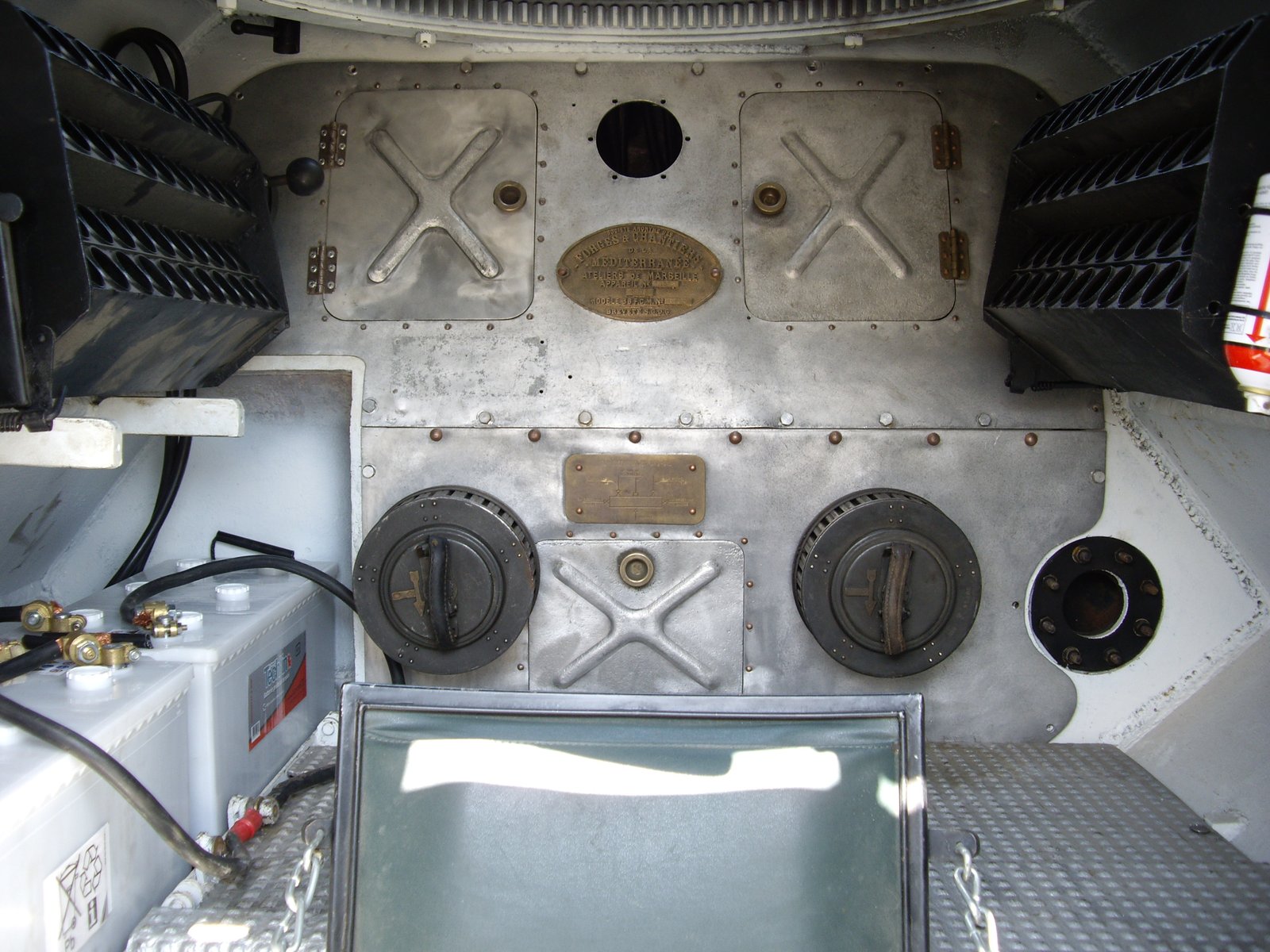 Interior of the preserved FCM 36 at Saumur, showing compartment structure and equipment.