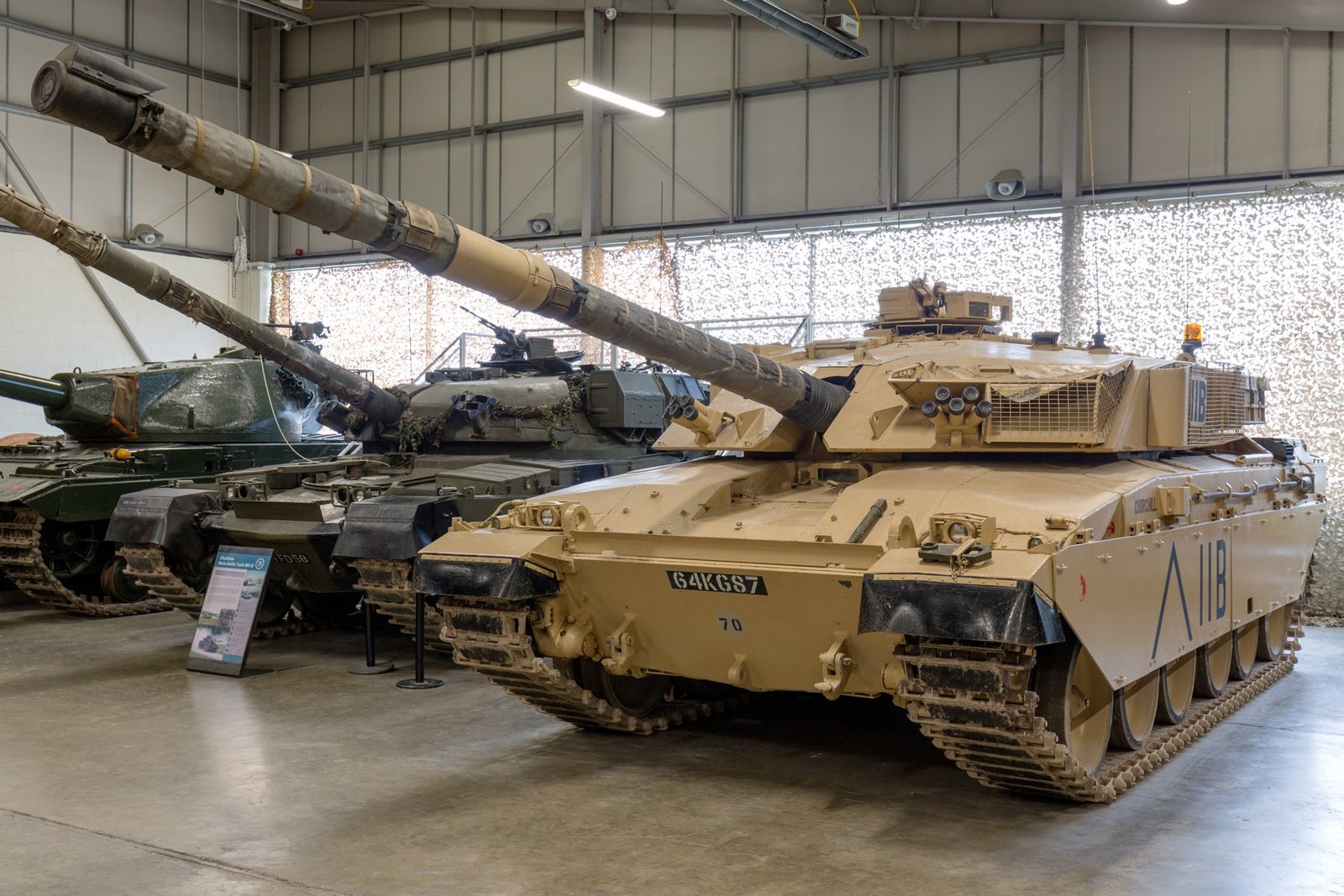 Challenger 1 (64 KG 87), front-left view at The Tank Museum, Bovington, photographed 14 March 2017. Source/. museum vehicle; markings and restoration/display state may not represent a deployed-service vehicle at a single historical moment.