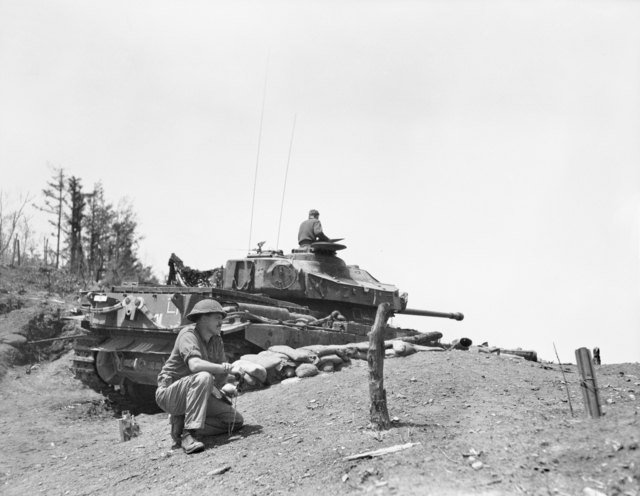 British Centurion tank of the Royal Tank Regiment in Korea, c. May 1953. Korea; exact location not specified on Commons page. service photograph; caption states the tank is preparing to fire a 20-pounder shell.