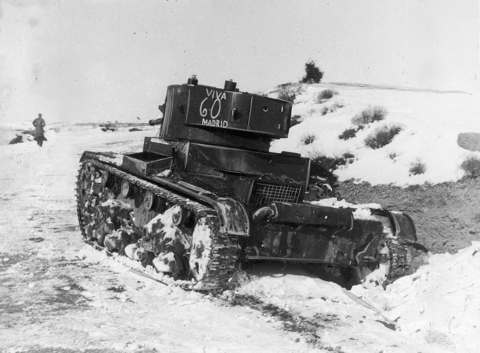 Republican T-26 during the Battle of Teruel in December 1937; the preserved image is a disclosed retouched archival copy.