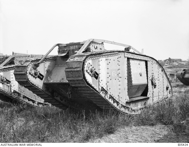 Mark IV Supply Tank at a tank park near Villers-Bretonneux on 28 June 1919; the postwar date remains explicit.