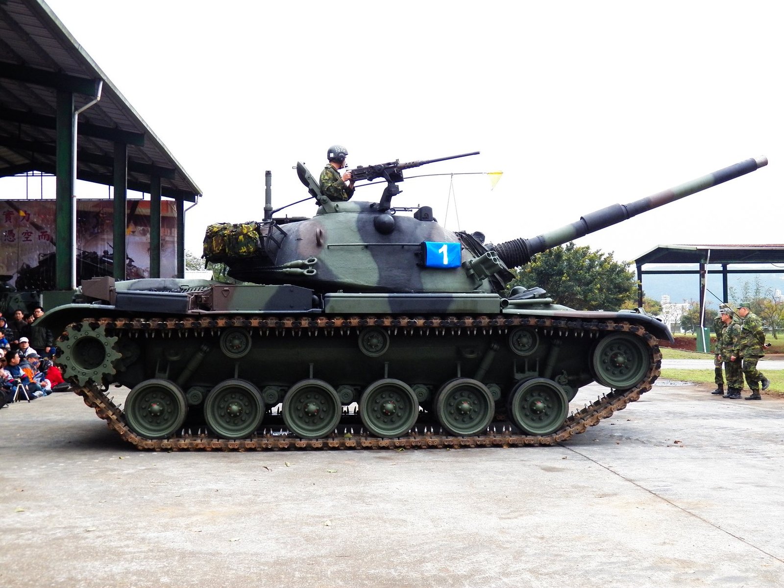 Brave Tiger with crew mounted before a performance demonstration, 2 March 2013. Taiwan, specific site not fully specified on page. source says antenna lowered due to wind; public demonstration context.