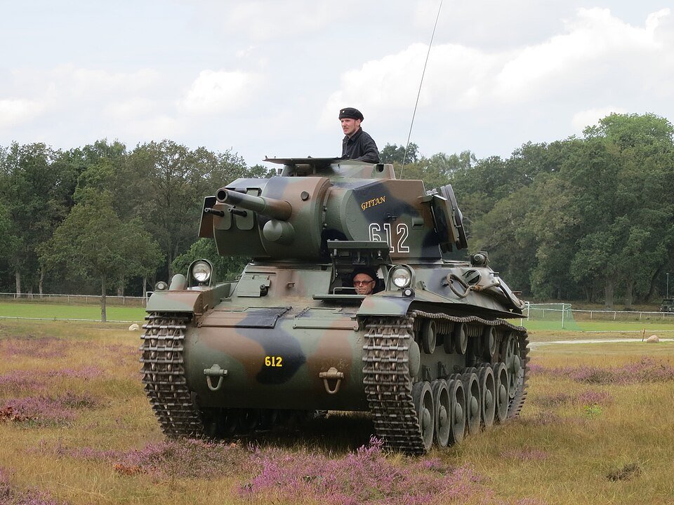 Strv m/42 at P7 Regiment's Day, Revinge, Sweden, 26 August 2012, front-quarter view. The image shows the narrow hull/turret package shaped by Swedish road and bridge constraints. Source/.